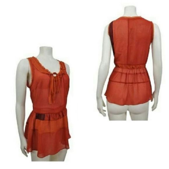 Anthropologie Floreat orange patchwork sheer sleeveless blouse size XS - Picture 4 of 15